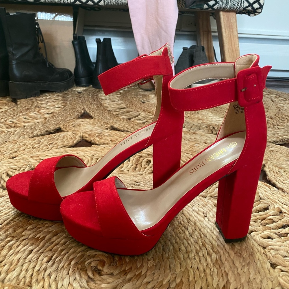 HOT RED suede stilettos